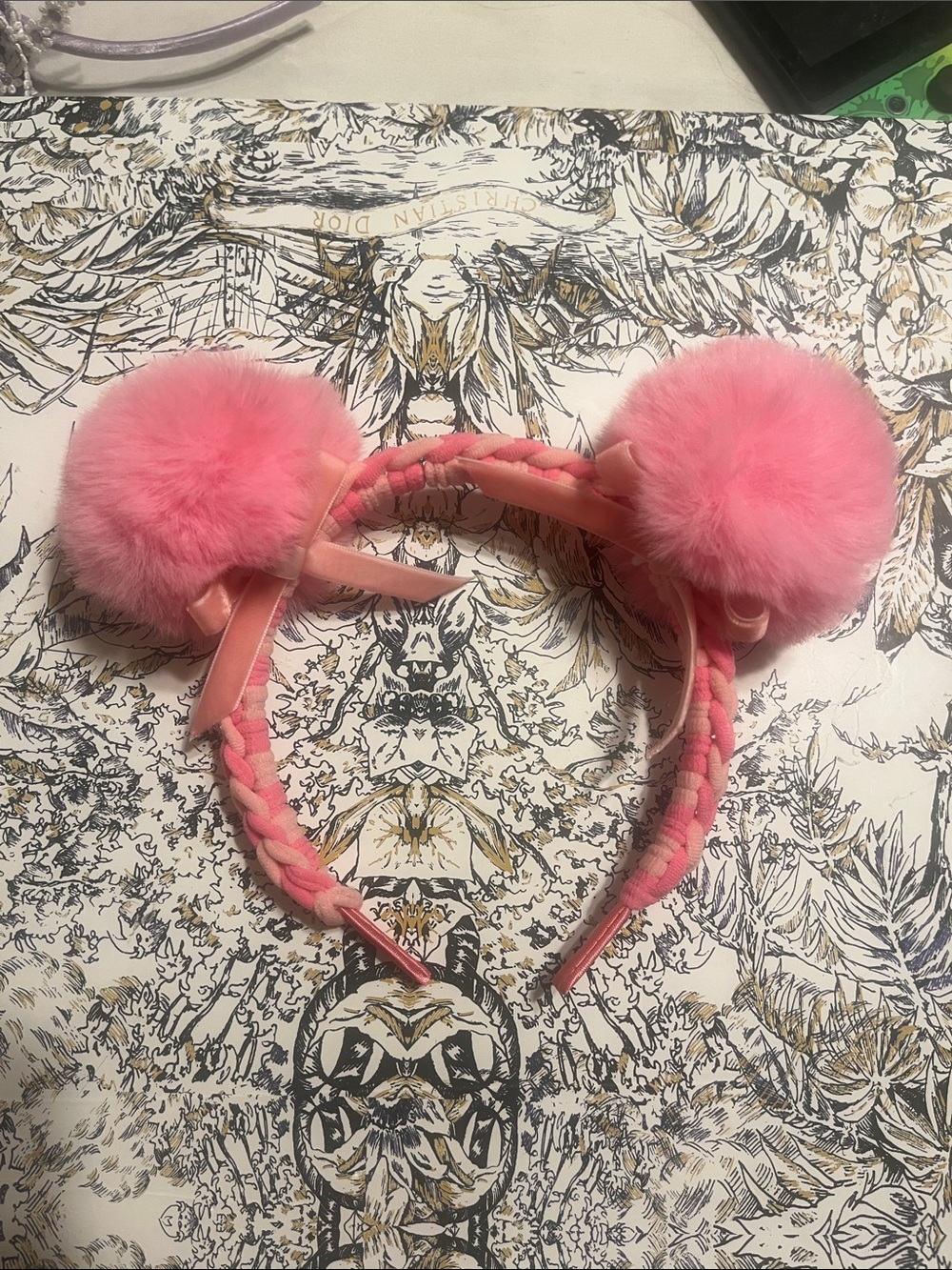 Handmade Pink Pom-Pom Braided Kids Headband